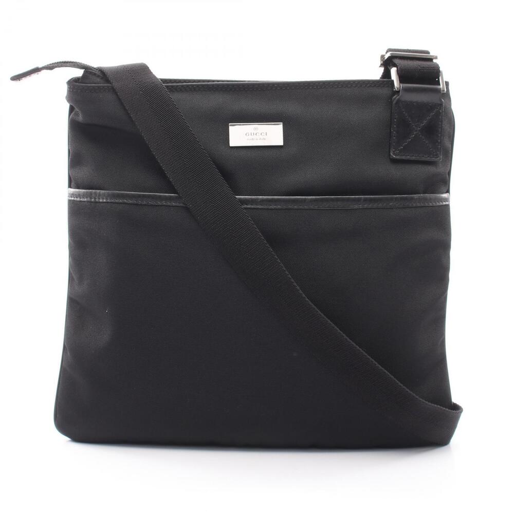 Gucci black leather trim logo plaque crossbody bag